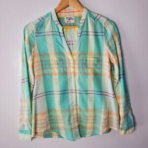 Holding Horses Lightweight green and pink plaid shirt Roll Tab Sleeves Size 2